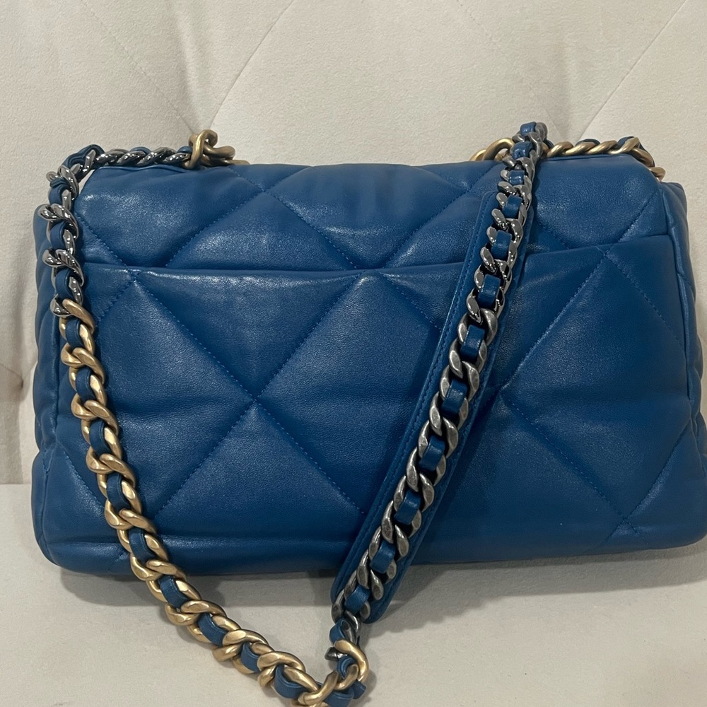 CHANEL Blue Flap 19 Quilted Lambskin Bag with Gold Hardware - Picture 8 of 13